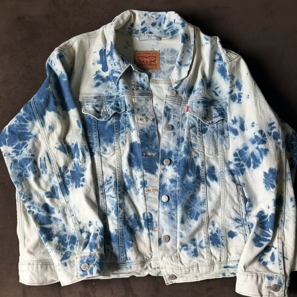 Levi's White and Blue Tie-Dye Jacket